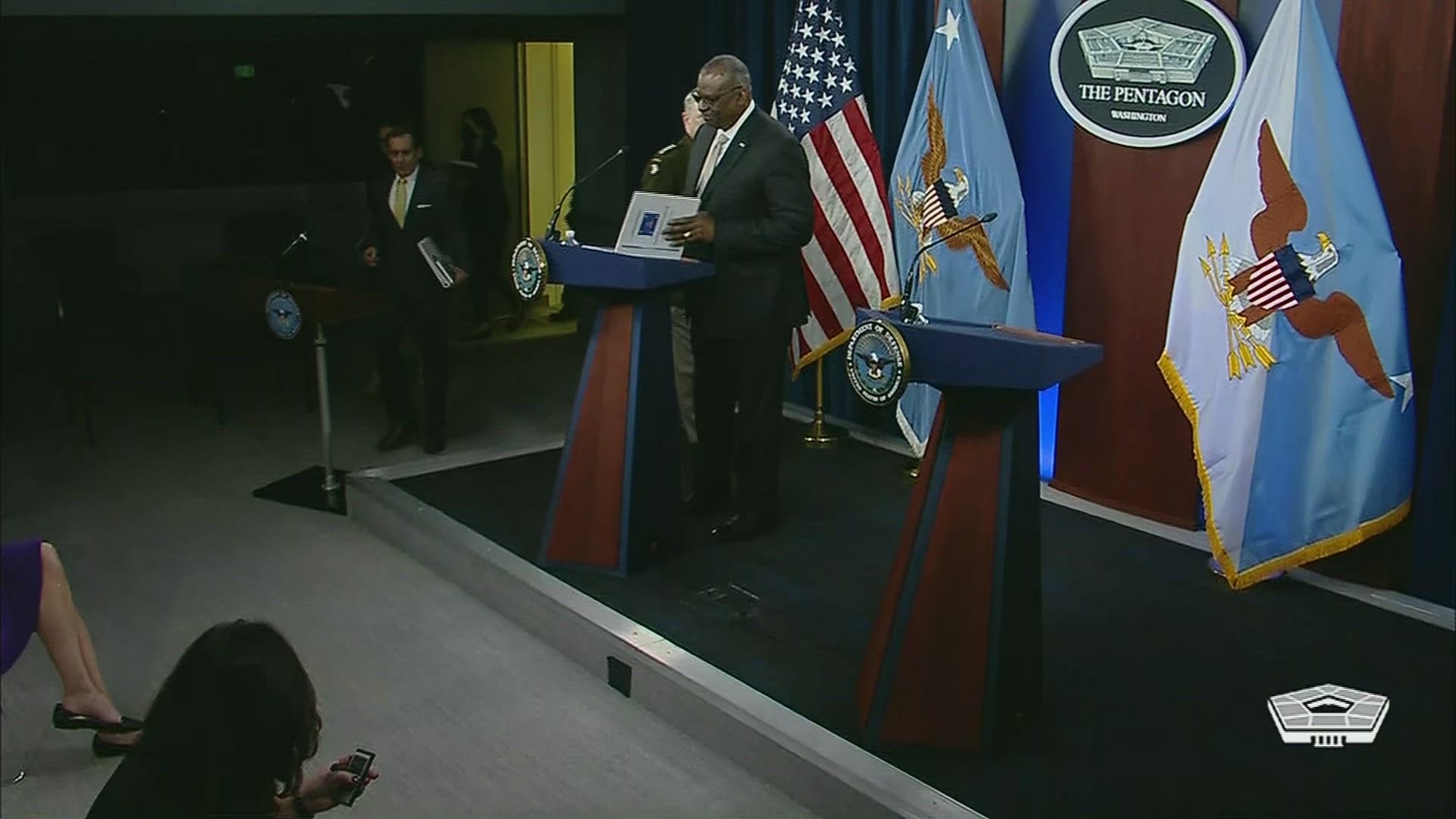 Secretary of Defense Lloyd J. Austin III and Chairman of the Joint Chiefs of Staff Army Gen. Mark A. Milley hold a news conference at the Pentagon.