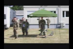Sgt. James Fox plays US National Anthem at 21st Theater Sustainment Command Change of Responsibility