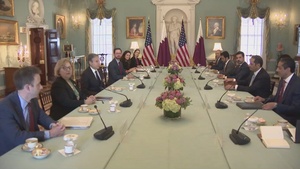 Secretary of State Antony J. Blinken meets with Qatari Deputy Prime Minister and Foreign Minister Mohammed bin Abdulrahman Al Thani at the Department of State