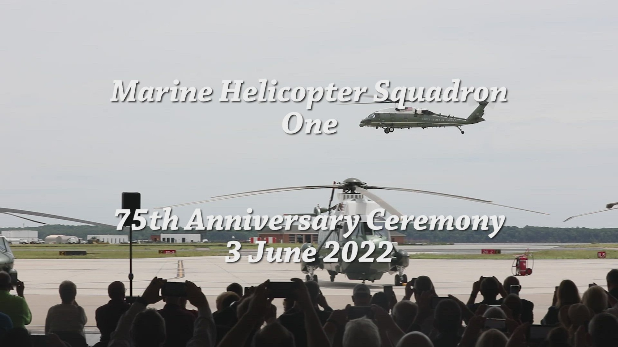 U.S. service members, veterans and civilian employees attend the Marine Corps Helicopter Squadron One (HMX-1) 75th Anniversary Reunion on Marine Corps Base Quantico, Virginia, June 3, 2022. The reunion commemorates the squadron’s accomplished history and lineage, as well as offering an opportunity for prior members to connect with old friends and new members. HMX-1 was established Dec. 1, 1947 as an experimental unit tasked with testing and evaluating military helicopters when rotary wing flight was still in its infancy. (U.S. Marine Corps video by Sgt. Quang Do)