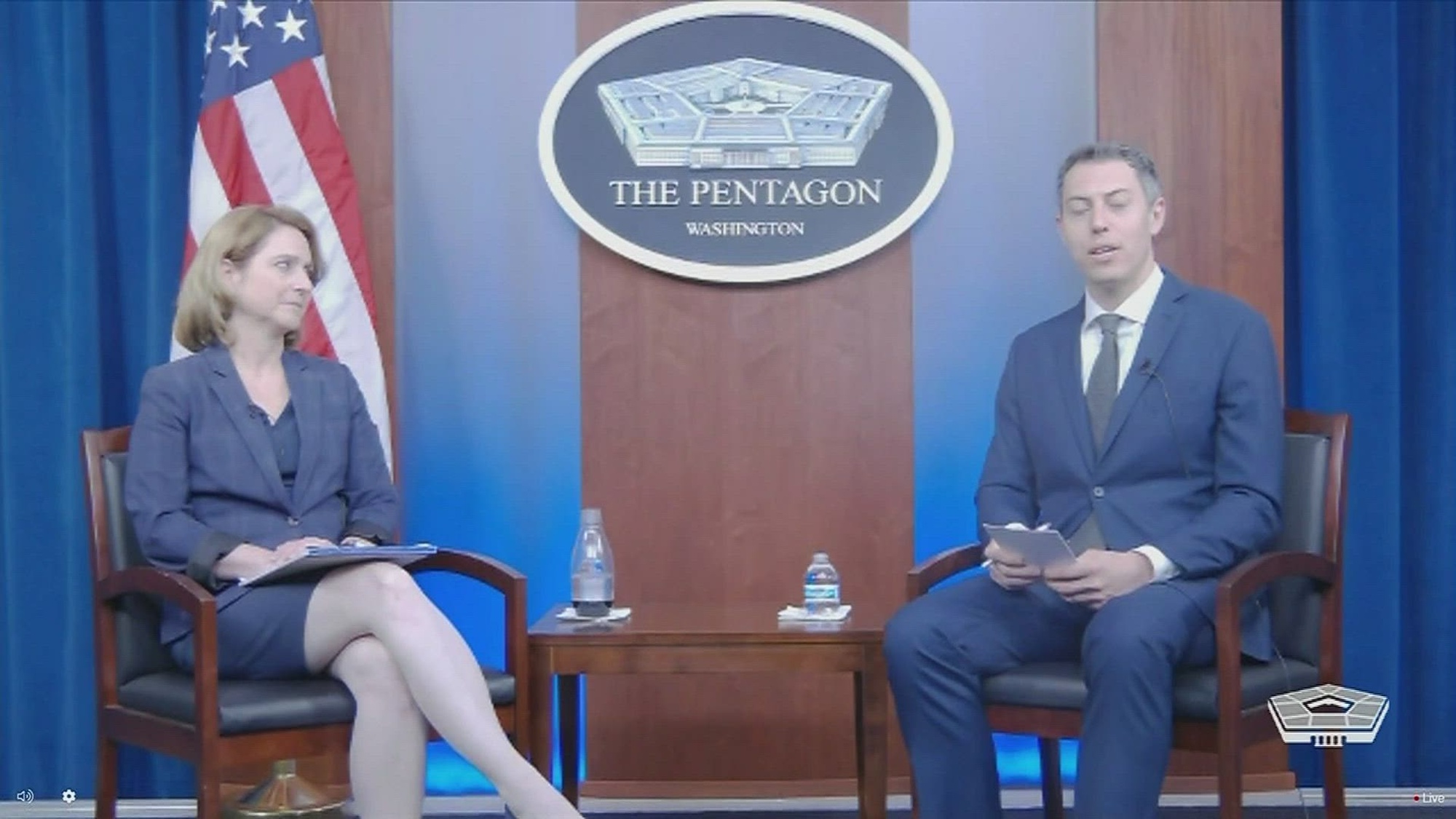 Deputy Secretary of Defense Dr. Kathleen Hicks discusses the department’s approach to leveraging artificial intelligence, data, and digital solutions to counter advanced threats to U.S. national security with former Senior Advisor Mr. Jim Mitre during the DoD Digital and AI Symposium, June 8, 2022.<br /> 