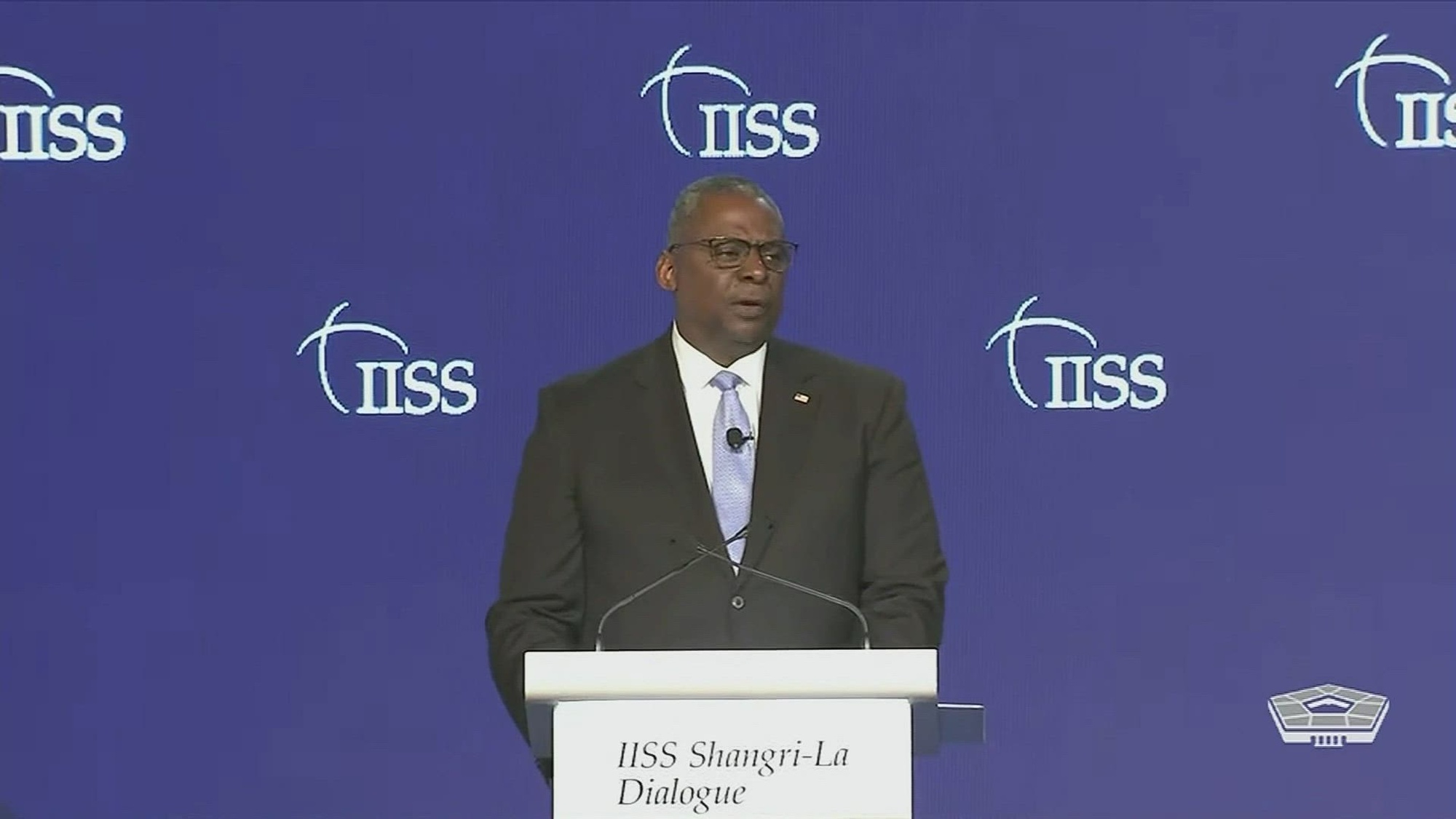 Secretary of Defense Lloyd J. Austin III speaks on the “Next Steps for the United States' Indo-Pacific Strategy" at the Shangri-La Dialogue in Singapore.  

 