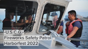 Crewmembers from Coast Guard Station Portsmouth patrol Elizabeth River during Harborfest fireworks celebration in Norfolk, Virginia