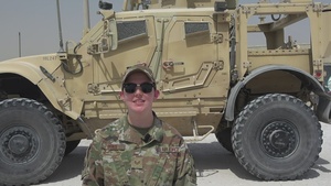 Staff Sgt. Destinee Bragg gives a shoutout to the Washington Nationals from Qatar
