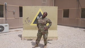 Master Sgt. Angel Love-Shorter gives a shoutout to the Washington Nationals from Qatar
