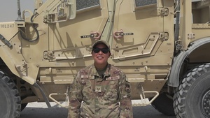 Tech. Sgt. Erica Gonzales gives a shoutout to the Washington Nationals from Qatar