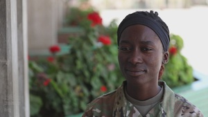 U.S. Army Reserve 1st Lt. Affoue Kouakou, 312 Human Resources Company, speaks about her experience as an immigrant Army Solider serving during African Lion 2022