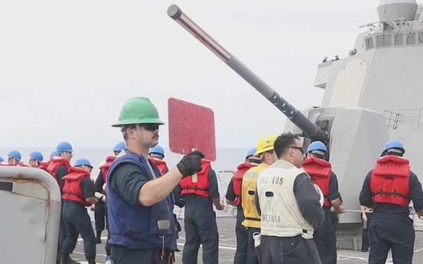Sailors Aboard USS Dewey (DDG 105) Conduct Replenishment-at-Sea with USNS Tippecanoe (T-AO-199)