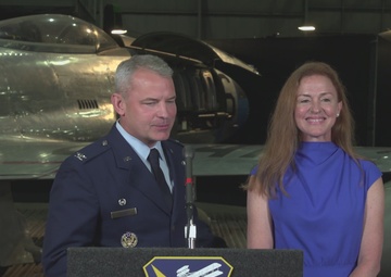 Col. Chris Meeker speaks to media after assuming command of 88 ABW.