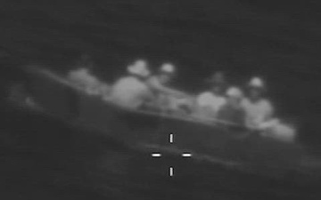A Coast Guard Air Station Clearwater law enforcement crew alerted Sector Key West watchstanders of this migrant vessel about 18 miles northwest of Elbow Cay, Bahamas, July 6, 2022. The people were repatriated to Cuba on July 8, 2022. (U.S. Coast Guard video by Air Station Clearwater crew)