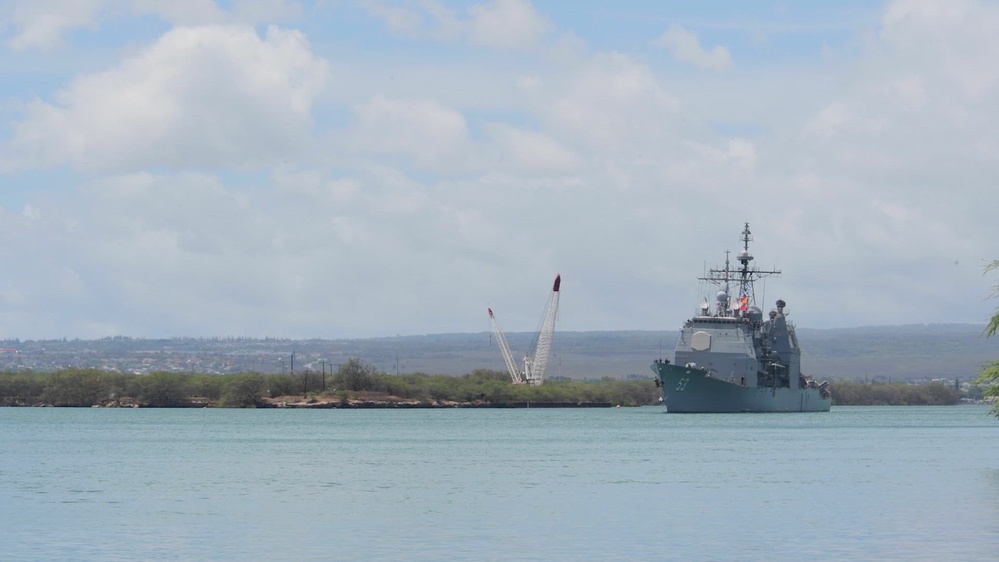 USS Port Royal departs Joint Base Pearl Harbor-Hickam.