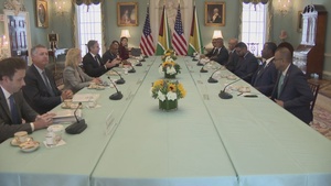 Secretary of State Antony J. Blinken camera spray with Guyanese President Irfaan Ali at the Department of State