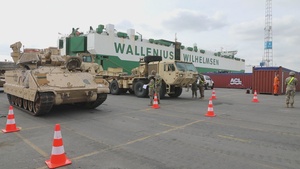 U.S. Army vehicles arrive in Antwerp-Bruges for rotational deployment