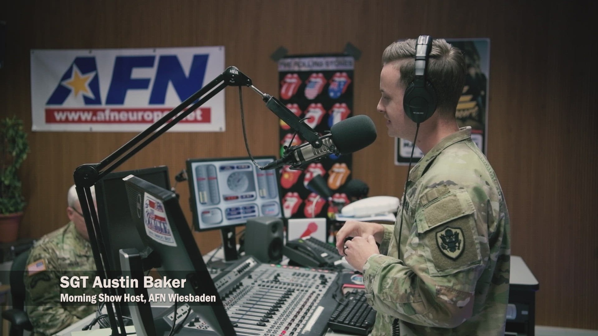U.S. Army Command Sgt. Maj. Jeremiah Inman, command sergeant major of U.S. Army Europe and Africa, speaks with Sgt. Austin Baker, a public affairs broadcast sergeant assigned to American Forces Network Wiesbaden, during “The Eagle” morning show to show information about the upcoming USAREUR-AF Best Squad Competition, on Clay Kaserne, Wiesbaden, DE, July 19, 2022. Team from across U.S. Army Europe and Africa will meet at Grafenwoehr Training Area in U.S. Army Garrison Bavaria, to compete for the title of Best Squad. (U.S. Army video by Staff Sgt. Ashley M. Morris)