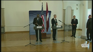 Austin, Latvian Counterpart Hold News Conference