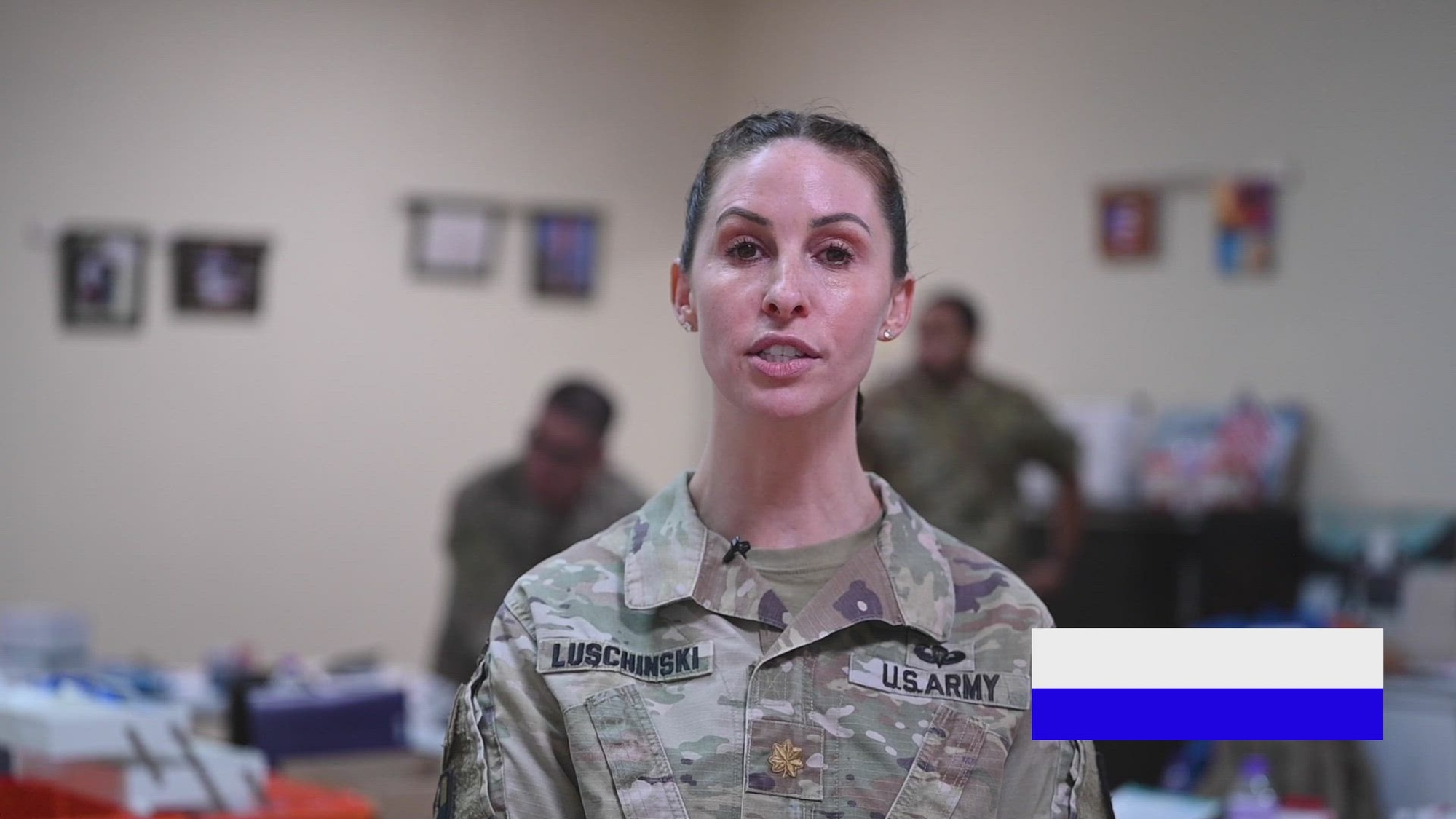 Maj. Amanda Luschinski, 531st Hospital Center, explains how servicemembers at Camp Arifjan, Kuwait, can sign up for the walking blood bank and be put on a donor list in case there is an emergency that requires specific blood types. (U.S. Army video by Sgt. 1st Class Chris Oposnow)