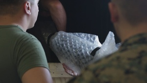 Marines with Marine Heavy Helicopter Squadron (HMH) 461 clean machine guns