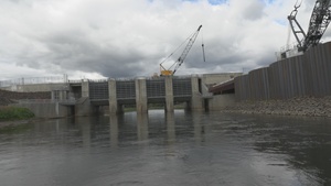 B-Roll: Boat downriver through the Moose Creek Dam in Alaska