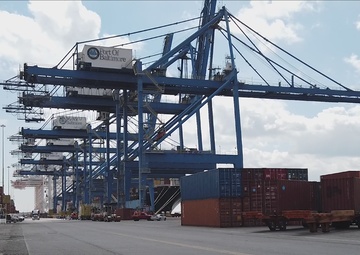Coast Guard members inspect containers at the Port of Baltimore