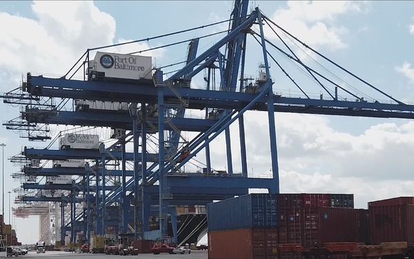 Coast Guard members inspect containers at the Port of Baltimore