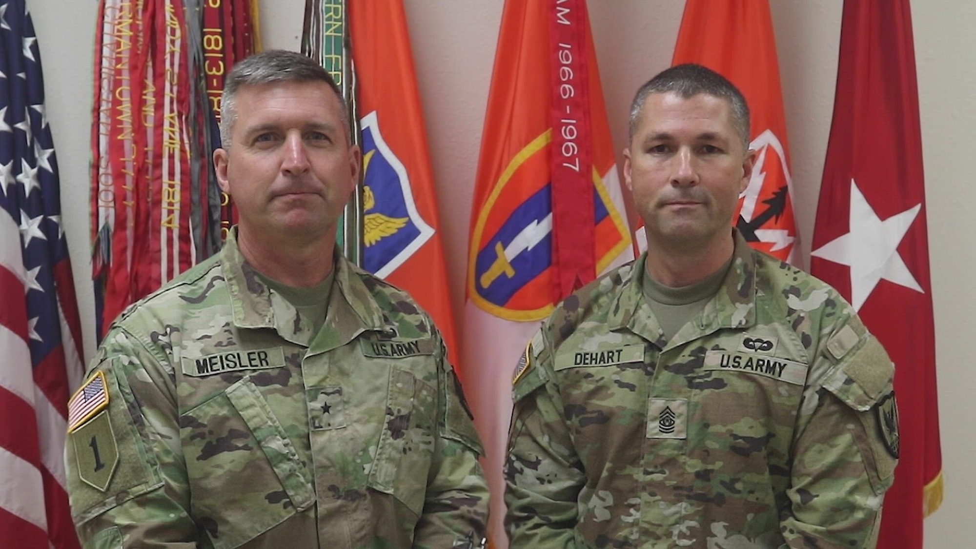 U.S. Army Brig. Gen. Kevin Meisler and Command Sgt. Maj. Jonathan DeHart of the 311th Signal Command (Theater) greet signal and cyber Soldiers across the Pacific from Fort Shafter, HI., on Sept. 7, 2022 (U.S. Army video by Sfc. Ron Keenan)