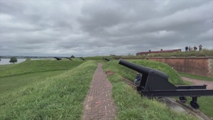 USS Carter Hall (LSD 50) and Royal Danish Navy Training Ship Danmark transit past Fort McHenry