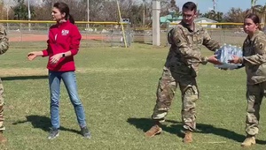 The First Lady of Florida, Casey DeSantis, distributes water to the citizens of Pine Island