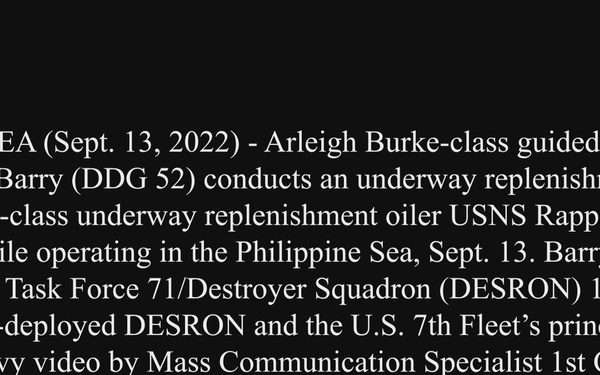 USS Barry Conducts Replenishment-at-Sea With USNS Rappahannock (T-AO 204)