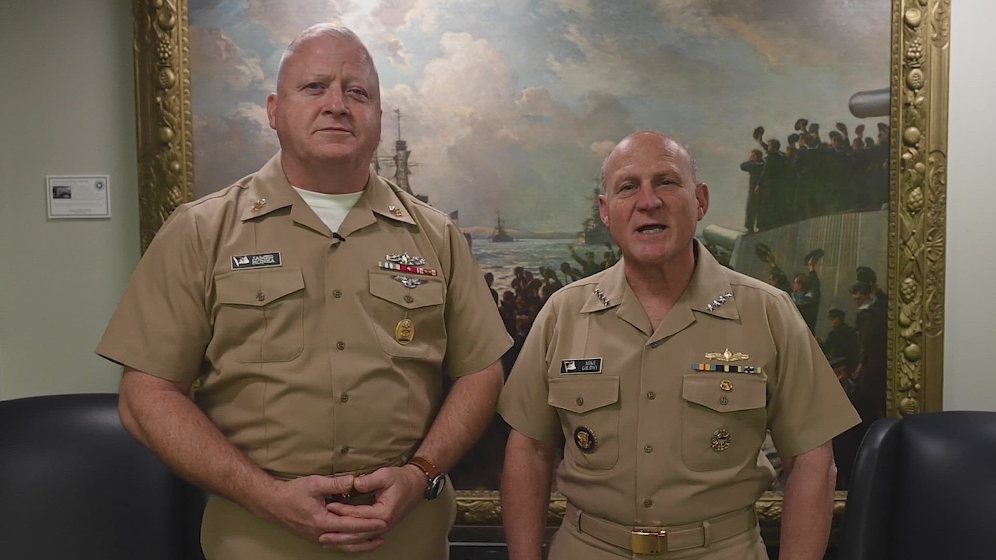 Chief of Naval Operations Adm. Mike Gilday and Master Chief Petty Officer of the Navy James Honea wish the Navy a Happy 247th Birthday. This year's theme is on watch 24/7 for 247 years. (U.S. Navy video by Mass Communication Specialist 1st Class Michael B Zingaro/released)