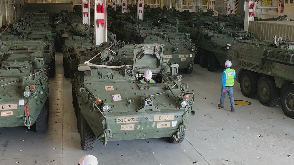 DVIDS - Video - 2-2 SBCT Vehicles Arrive In Korea (B-roll)