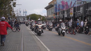 Sailors and Marines march together during the Italian-American Heritage Parade as a part of San Francisco Fleet Week 2022, Oct. 9, 2022.
