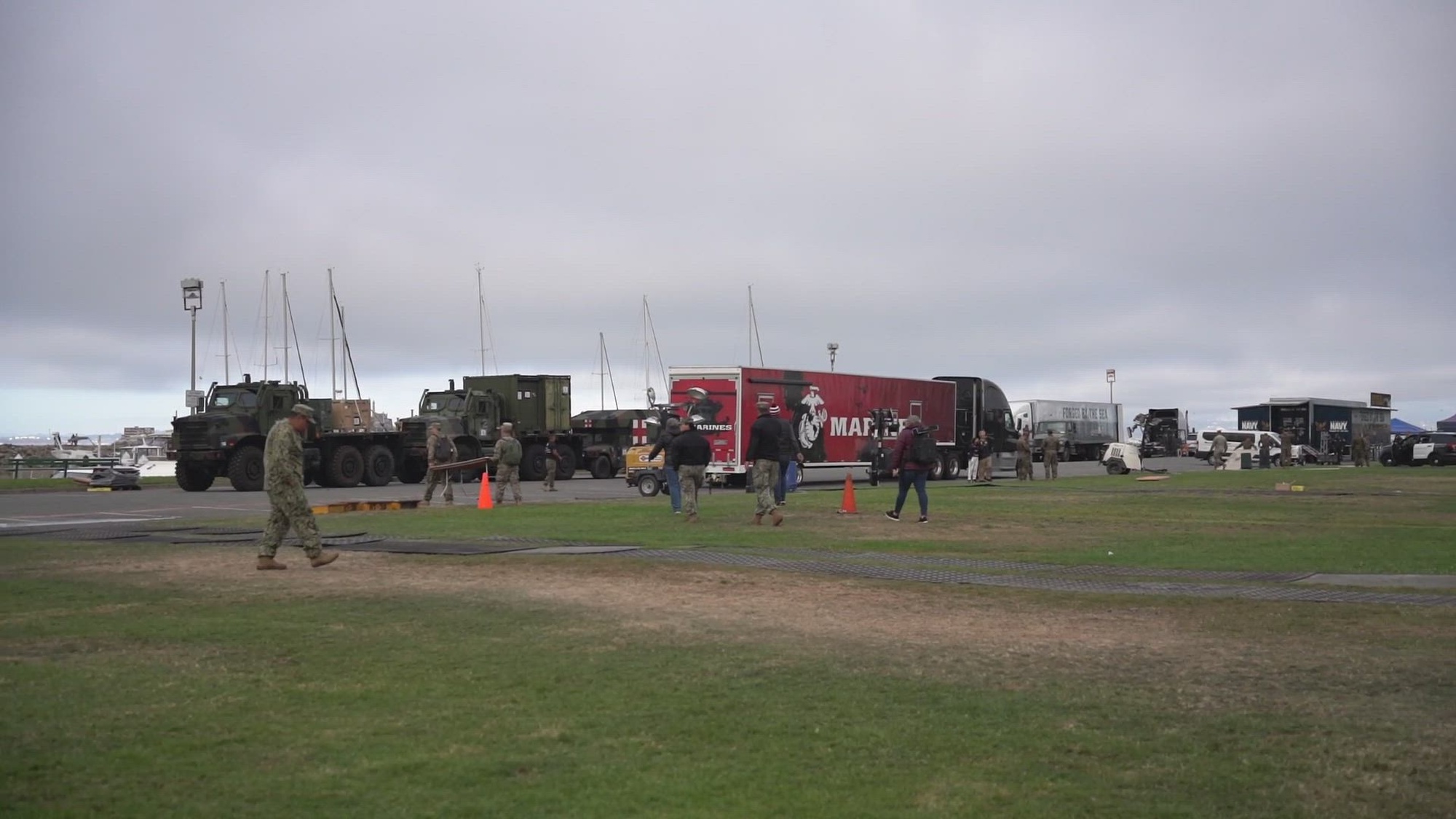 Sailors assigned to Amphibious Construction Battalion (CLB) 1 and Marines assigned to Combat Logistics Battalion (CLB) 11 move heavy equipment after the conclusion of the Humanitarian Assistance Village and STEM Education Center display as a part of San Francisco Fleet Week 2022, Oct. 9, 2022. SFFW is an opportunity for the American public to meet their Navy, Marine Corps and Coast Guard teams and experience America’s sea services. During fleet week, service members participate in various community service events, showcase capabilities and equipment to the community, and enjoy the hospitality of the city and its surrounding areas.