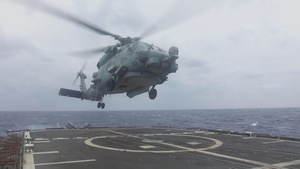 MH-60R Helicopter Conducts Takeoff aboard USS Chancellorsville