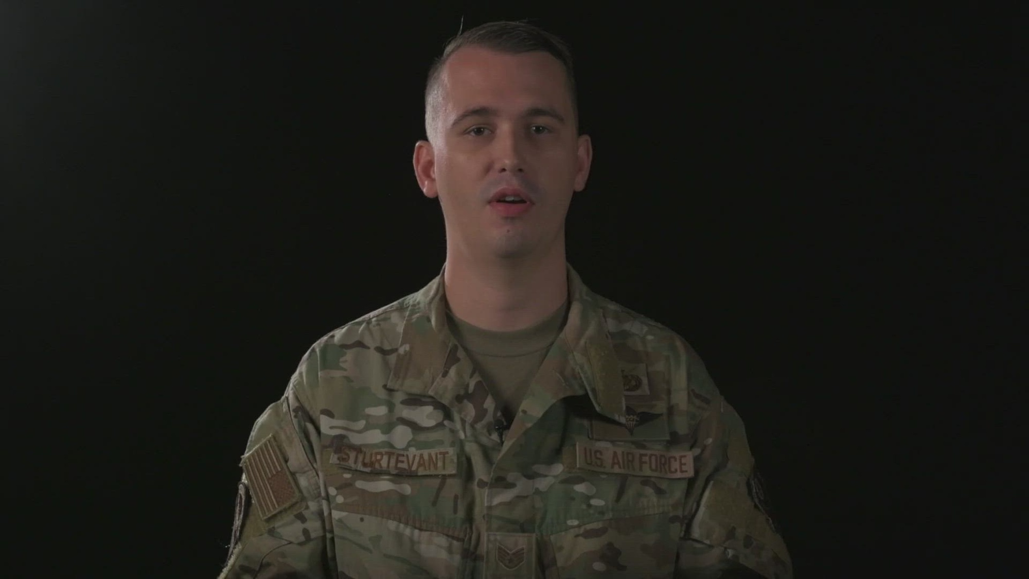 U.S. Air Force Staff Sgt. Michael Sturtevant, 353rd Special Operations Support Squadron aerial delivery supervisor introduces Project Oregon Trail for the 2023 U.S. Air Force Annual Spark Tank, Oct. 14, 2022. Project Oregon Trail showcases the ability to move pallets and equipment in austere environments without the use of a forklift. (U.S. Air Force video by Senior Airman Gary Hilton)