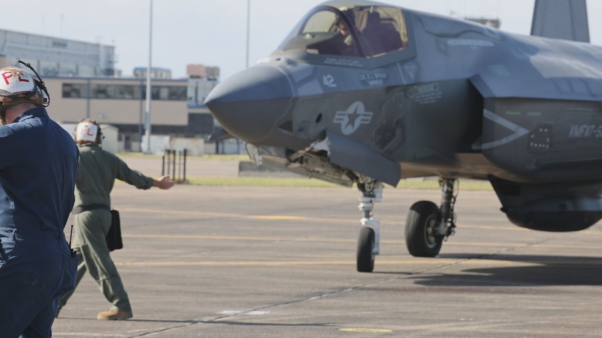 U.S. Marines with Marine Fighter Attack Training Squadron (VMFAT) 501 prepare F-35B Lightning II fighter jets for flight at Naval Air Station Joint Reserve Base New Orleans, Louisiana, Oct. 24, 2022. VMFAT-501 deployed to NAS JRB New Orleans to increase entry-level pilots&#39; proficiency in offensive-air support, electronic warfare, and routine flight operations for their future fleet assignments. VMFAT-501 is a subordinate unit of 2nd Marine Aircraft Wing, the aviation combat element of II Marine Expeditionary Force. <br /><br />This B-Roll Package contains footage of the following: F-35B Lightning II fighter jets taxiing, F-35B Lightning II fighter jets taking off, and pilots and maintainers conducting preflight checks<br /><br />(U.