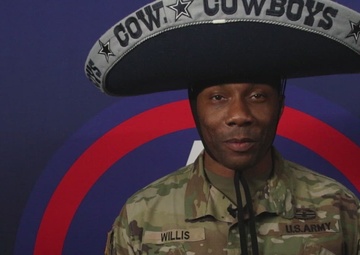Master Sgt. Harry Willis shouts out the Dallas Cowboys for Veterans Day