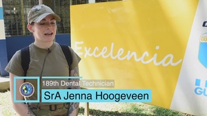 SrA Jenna Hoogeveen prepares to give medical care in Puerto Barrios, Guatemala