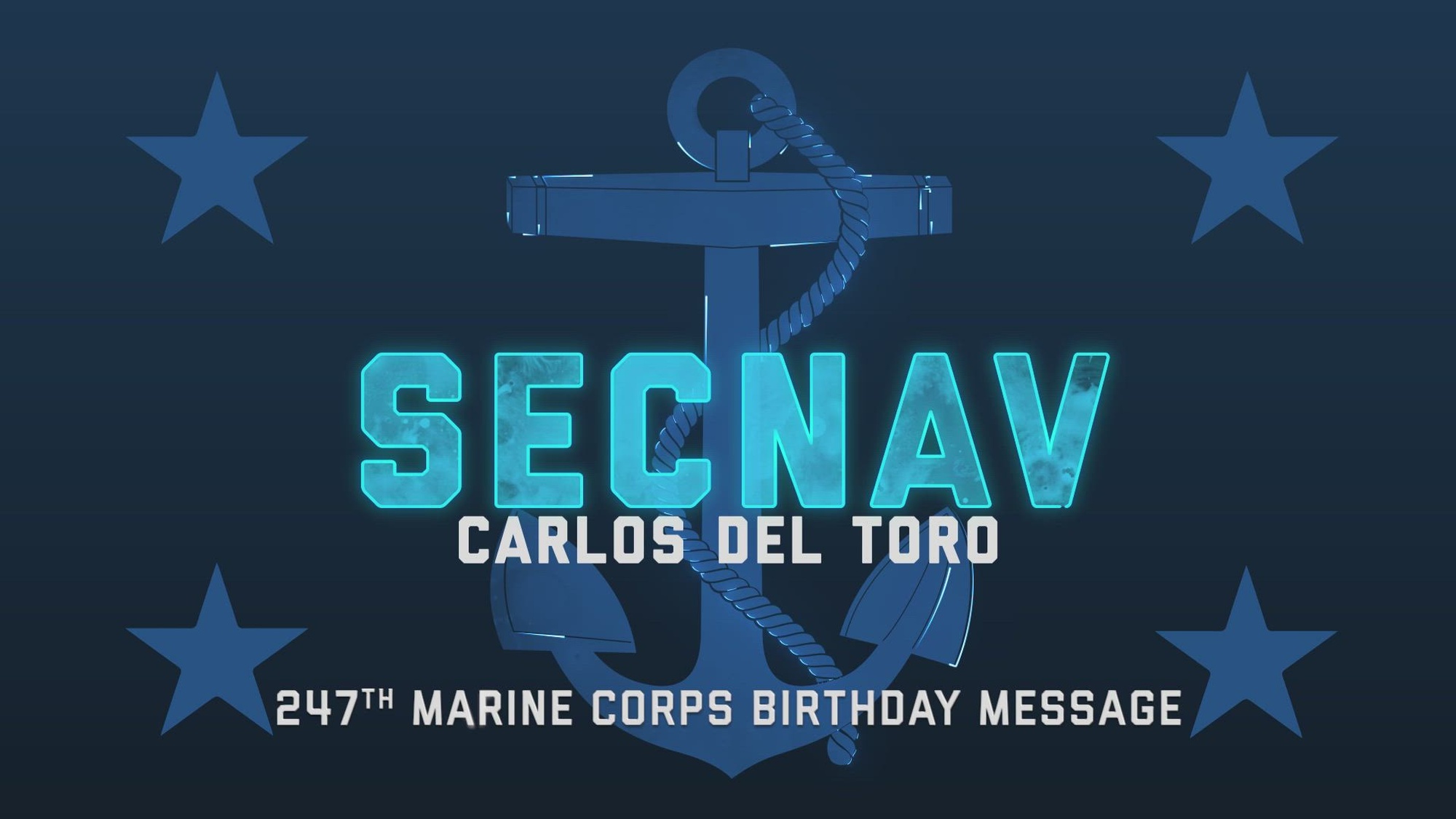 Secretary of the Navy Carlos Del Toro delivers his message wishing the Marine Corps a happy 247th Birthday. (U.S. Navy video by Mass Communication Specialist 2nd Class T. Logan Keown)