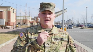 Private First Class Terry gives a holiday greeting to family