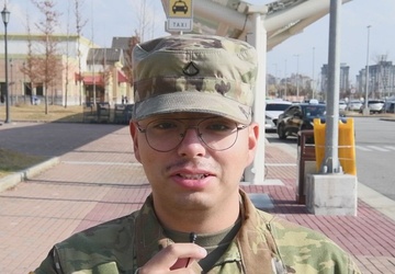Private First Class Martinez gives a holiday greeting to family