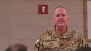 Chaplain (Col.) Kevin Wainwright talks contentment during Thanksgiving Prayer Breakfast
