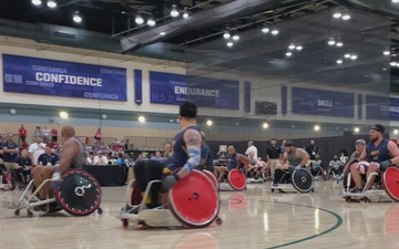 Team Navy scores in wheelchair rugby at the 2022 Warrior Games