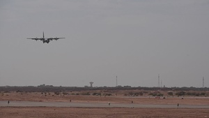 B-roll of a C-130 landing at AB 201, Niger