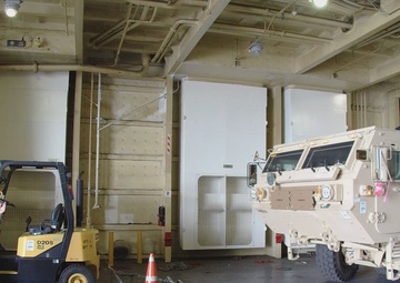 Soldiers assigned to 8th Theater Sustainment Soldiers, Department of Defense Contractors, and elements from the U.S. Navy downloaded military vehicles and containers as part of APS-3 from the U.S. Naval Ship Watson.