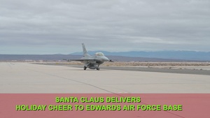 Santa Claus delivers holiday cheer on Edwards Air Force Base with an F-16 Fighting Falcon