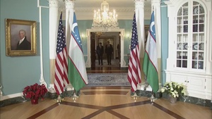 Secretary of State Antony J. Blinken camera spray with Uzbekistan Foreign Minister Vladimir Norov, at the Department State