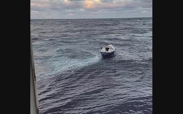 Two men rescued by crew of the Silver Muna crew from an adrift sailboat in the Atlantic Ocean