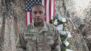 Staff Sgt. McMillan Sends Holiday Shoutout to Family in Long Island, New York (369th Sustainment Brigade) on Camp Arifjan, Kuwait 2022