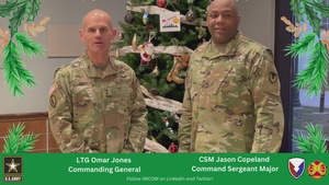 IMCOM Commanding General Omar Jones and Command Sergeant Major Jason Copeland wish Happy Holidays to the IMCOM Professionals