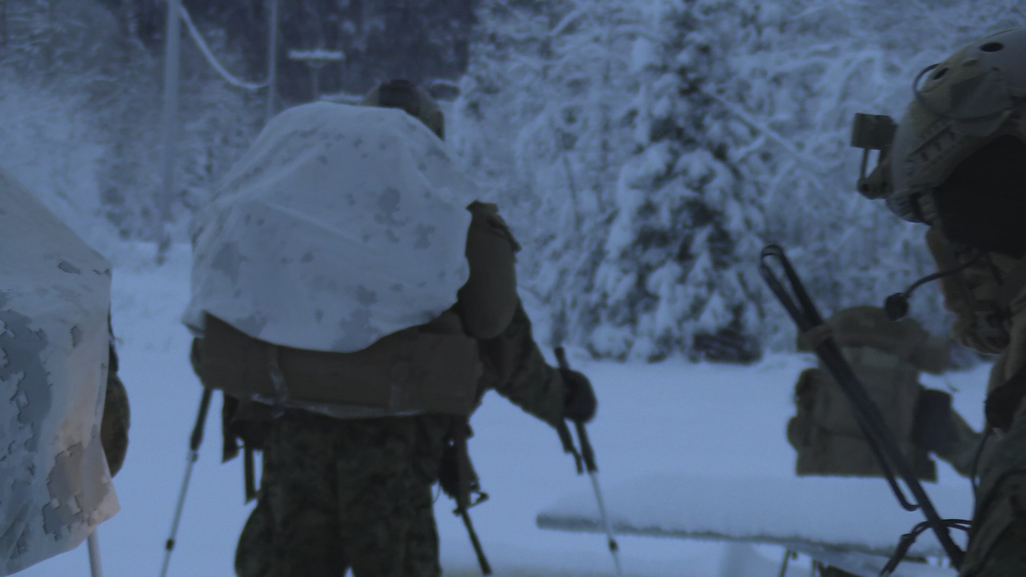 U.S. Marines with 2d Reconnaissance Battalion, 2d Marine Division, conduct a reconnaissance and surveillance mission on Joint Base Elmendorf-Richardson, Alaska, Dec. 10- 12, 2022. This training was conducted to enhance the Marines’ combat effectiveness in extreme cold weather as they prepare for upcoming deployments in the Marine Corps Forces Europe-Africa theater of operations. (U.S. Marine Corps video by Lance Cpl. Ethan Robert Jones)